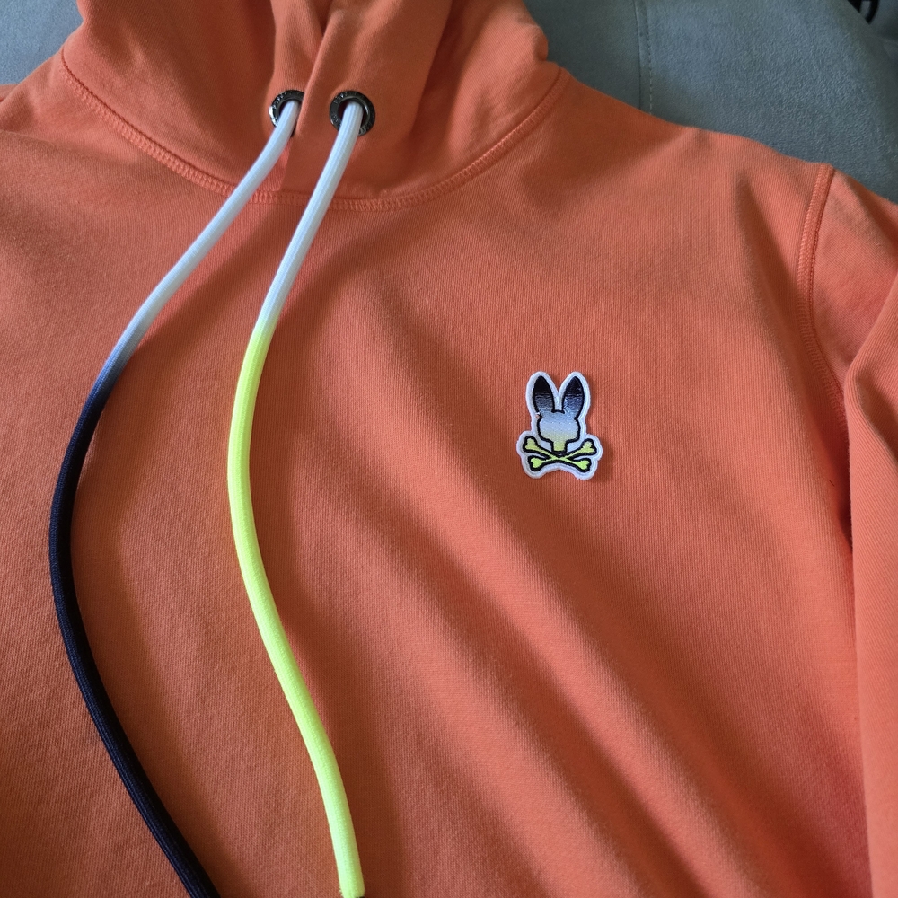 Psycho Bunny Orange Hoodie with Multicolor Drawstrings